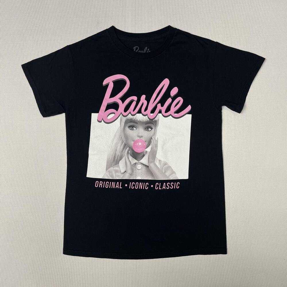 Barbie Shirt Womens Small Black Original Iconic Classic Bubblegum Graphic Tee